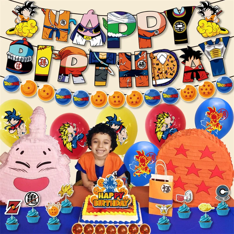 New Dragon Ball Series Birthday Party Tableware Disposable Banner Cake Decoration Hanging Flag Dragon Balloon Birthday Decoratio
