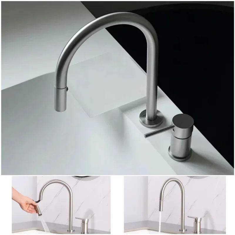 Pull Out Faucet Bathroom Basin Sink Faucet Hot Cold Water Two Function Tall Mixer Tap Crane With Spray Deck Mounted Gold Chrome