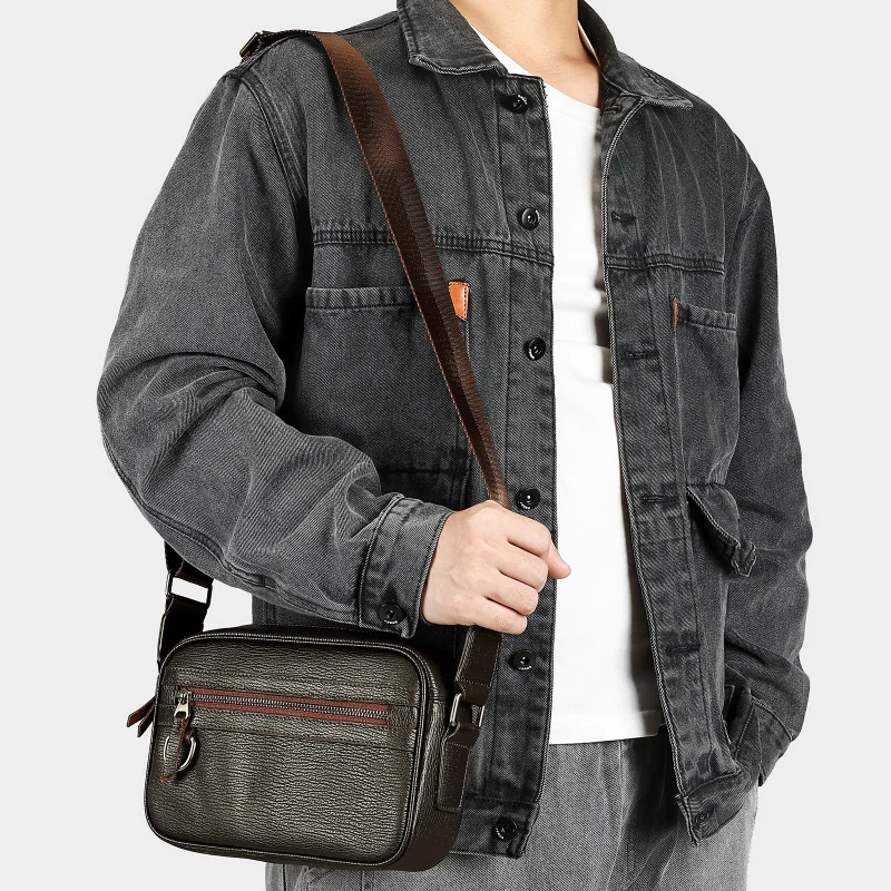 Leather men's crossbody bag, cross-border men's bag, luxury leather bag, fashionable and trendy single-shoulder crossbody bag
