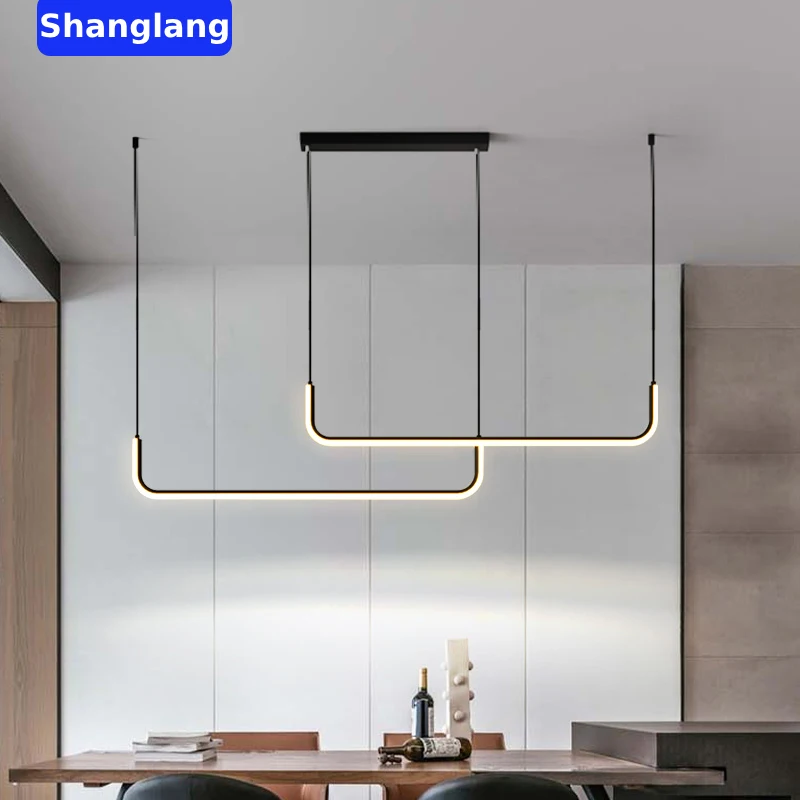 Modern Black Simple Design Nordic LED Chandelier For Study Office Table Ceiling Pendant Lamp Hanging Light Kitchen Dining Room