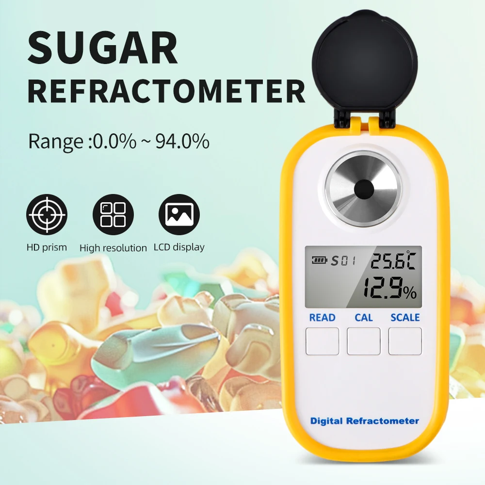 

LCD Digital Honey Refractometer Brix Meter Sugar Content Measuring Instrument Honey Fruit Juice Beverage 0-90%/0-94% Range