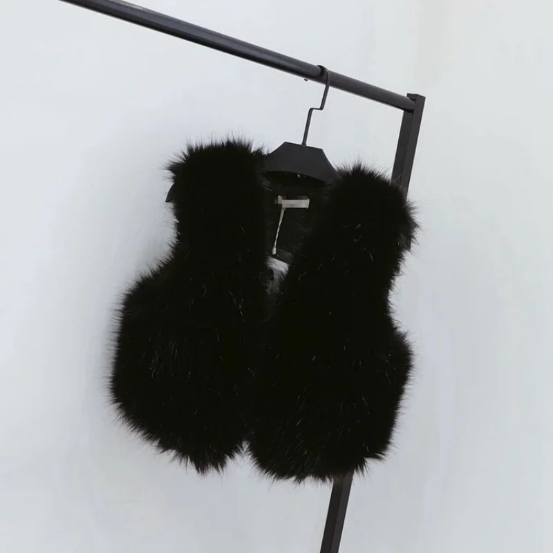 Frauen Herbst Winter Warm Verdicken Faux Fuchs Pelz Weste Fashion Solid Weiche Plüsch Ärmellose Oberbekleidung Damen Kurze V-ausschnitt Weste