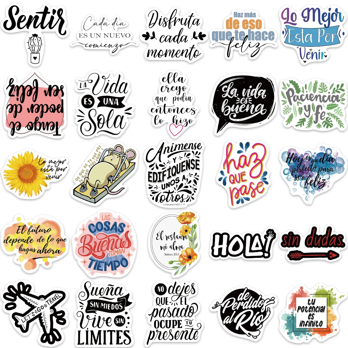 10/50pcs Spanish Inspirational Motivational Phrases Stickers Skateboard Laptop Book Gift Phone Car Pack For Kids Sticker Pack