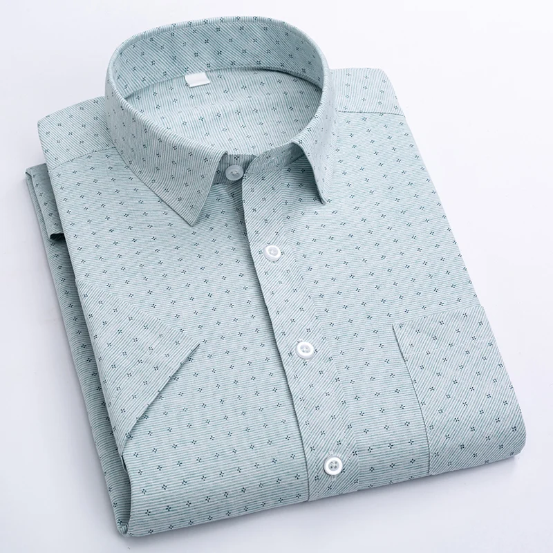 New Summer Printed Plaid Men Shirt Fashionable Business Casual Short-Sleeved Men's Clothing No-iron Anti-Wrinkle Breathable Top
