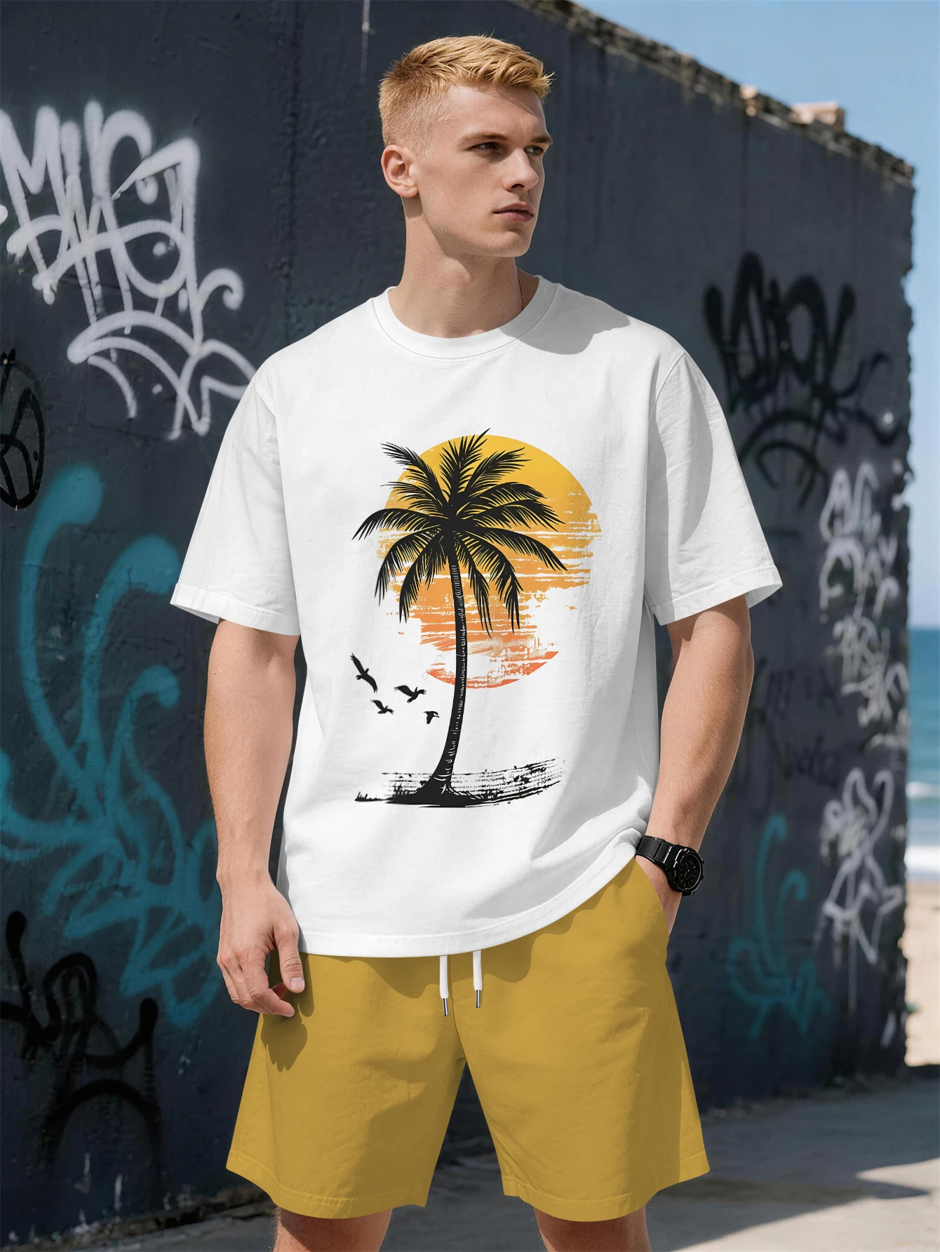 

2026 Summer New Men's Short-Sleeved Set - 3D Trendy Beach Style Print - Fashionable Comfortable Lightweight and Soft