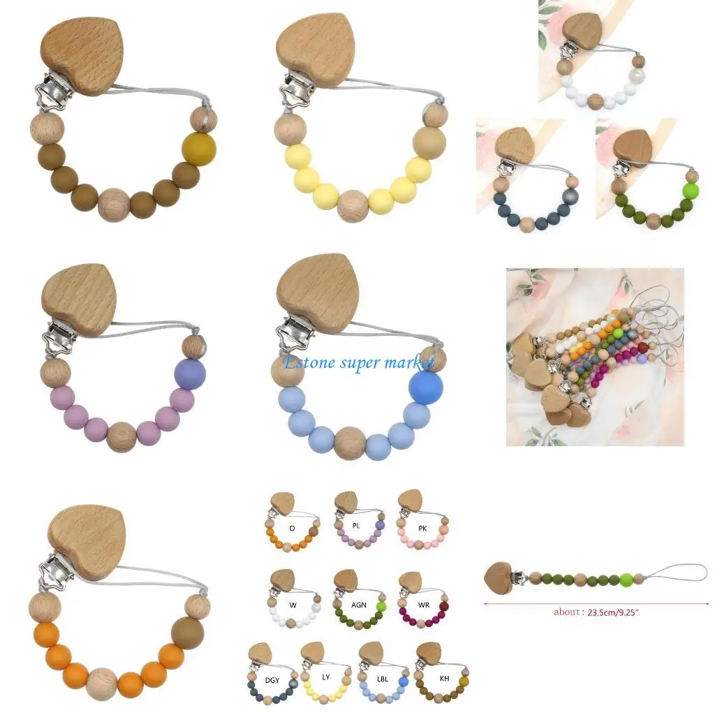 

090B милая детская игрушка для прорезывания зубов, деревянные бусины, зажим для соски, силиконовый рождественский подарок для