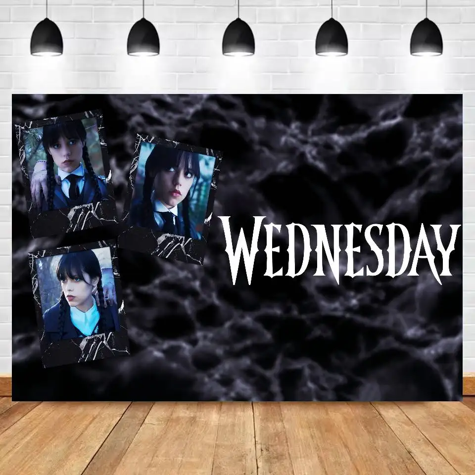 فيلم W-wednesday موضوع خلفية حفلة عيد ميلاد الديكور هدايا الطفل الفضاء الديكور راية الأطفال التصوير الدعائم