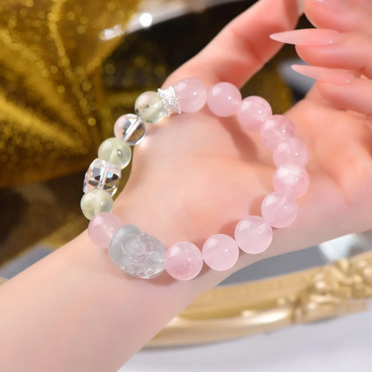 

Natural Pink Crystal Grape Stone Fluorite Nine-tailed Fox Bracelet Women's Light Luxury Fashion Lucky Bracelet