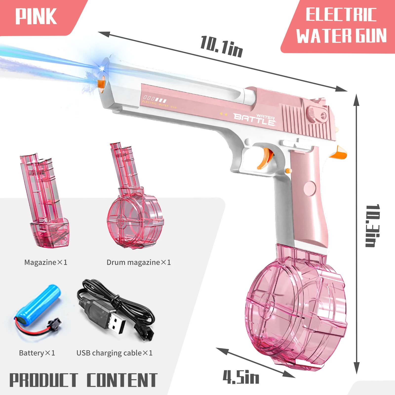 2024 New Desert Eagle Water Gun Lighted Bullet Drum Version Desert Eagle Continuous Pink Water Gun Toys Beach Water Fight Toys