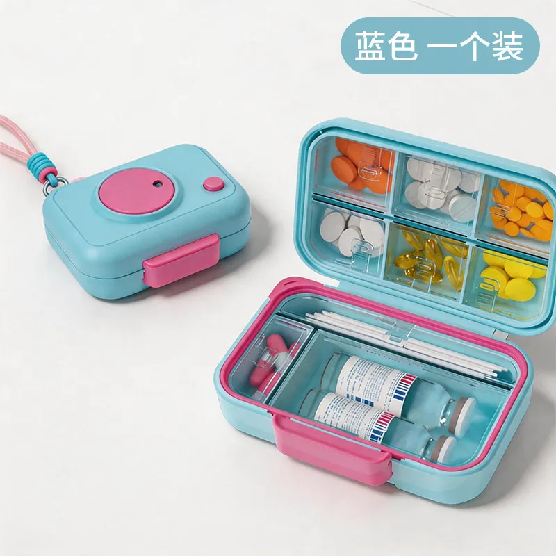 Portable portable seven days a week sealed moisture-proof high-value medicine box solid-liquid partition tablet storage box