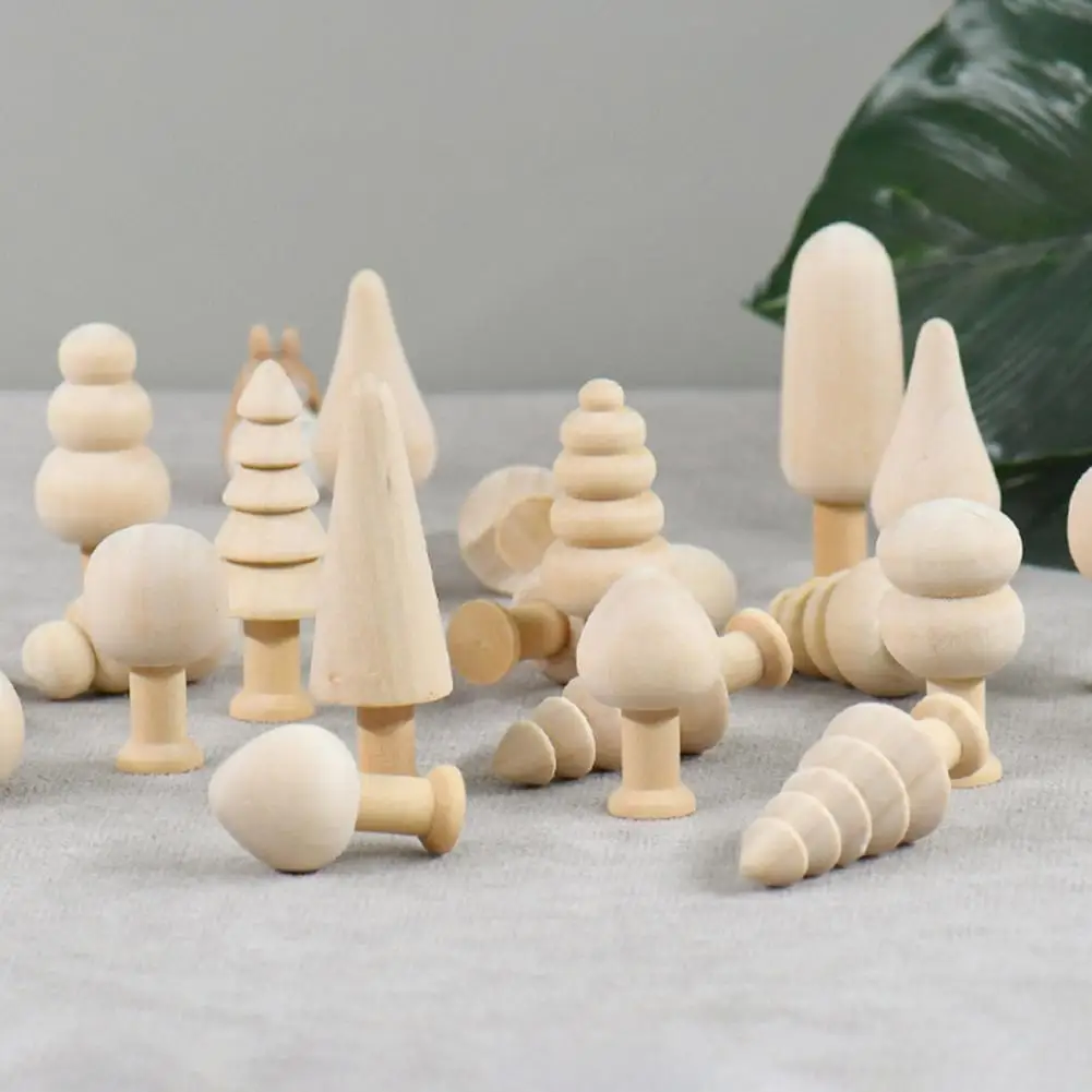 10Pcs/Set Wood Ornaments  Eco-friendly   Wood Embryo Pendants Micro Landscape Decor Mushroom Figurines