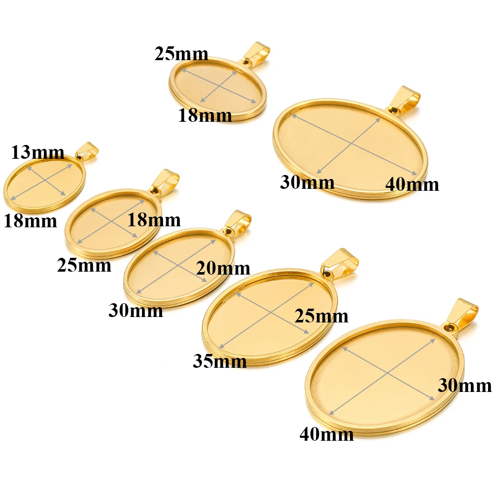 5 Stück 13*18mm goldene ovale Rohlinge für Anhänger, Fassungen für 18/25/30/35/40mm Cabochons und Kameen, Schmuckherstellungszubehör – Detail 3