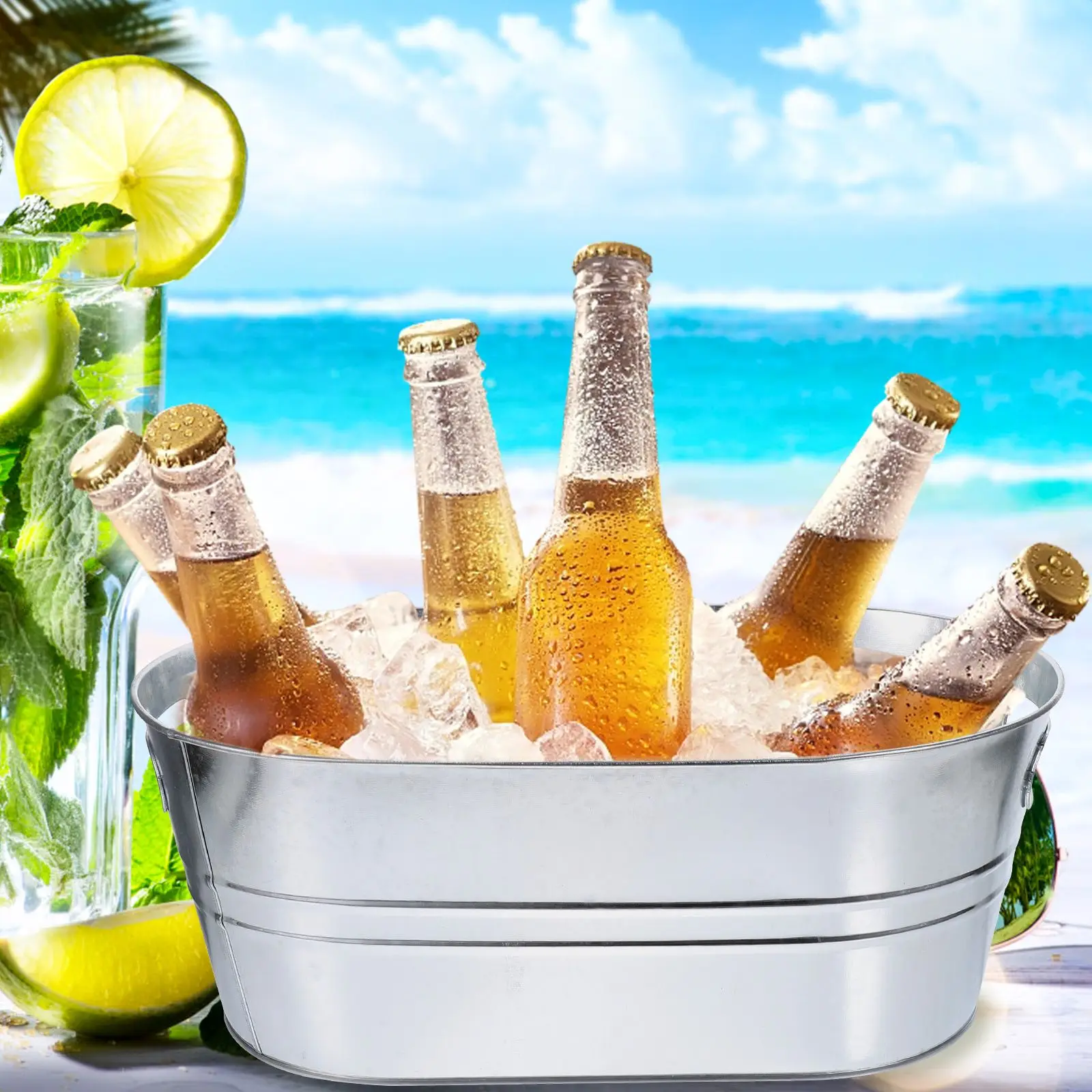 2pcs Stainless Ice Large Capacity Ice Cube Container Galvanized Bucket Flower Pot Metal Beer Bucket