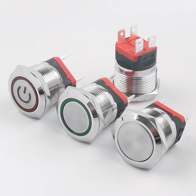 

10A High Current 22MM Metal Push Button Switch Flat Head With LED 2NO Latching Momentary 4Pins Power Switch With Wire