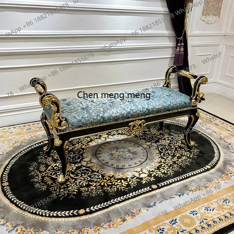 

French court bedside stool, European luxury fabric embroidered concubine stool, solid wood long bedside sofa stool