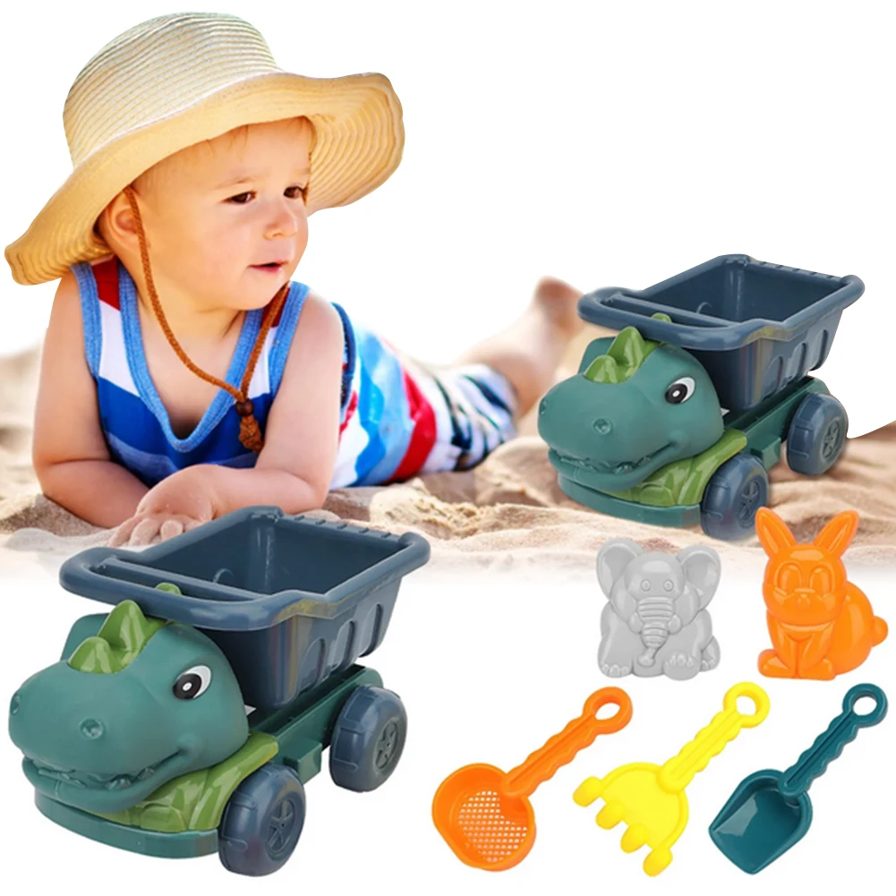 

6Pcs Dinosaur Sand Toys for Kids - Beach Fun with Dump Truck and Sand Molds