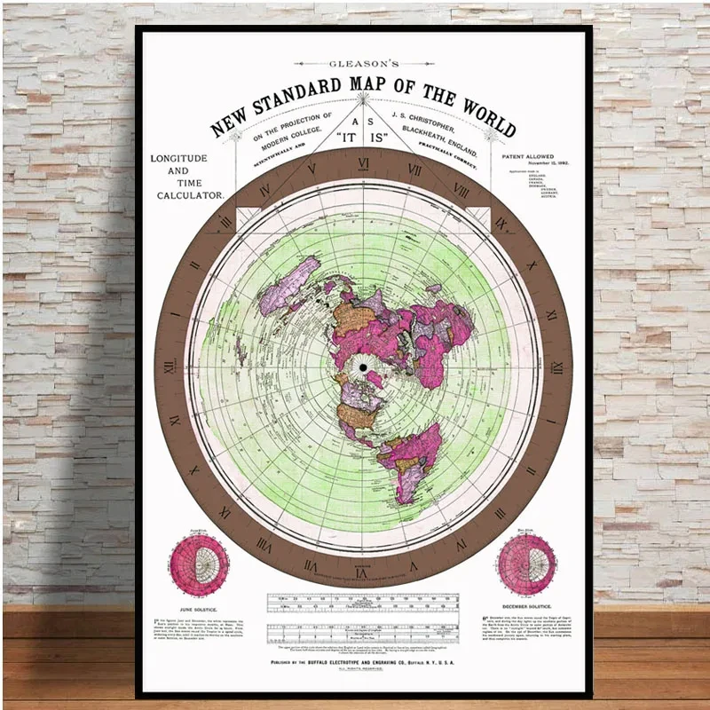 Plakaty i grafiki 1892 Mapa płaskiej ziemi Mapa świata filmowa, nowoczesne malarstwo artystyczne Malarstwo ścienne do salonu Kolekcja domu Dekoracja