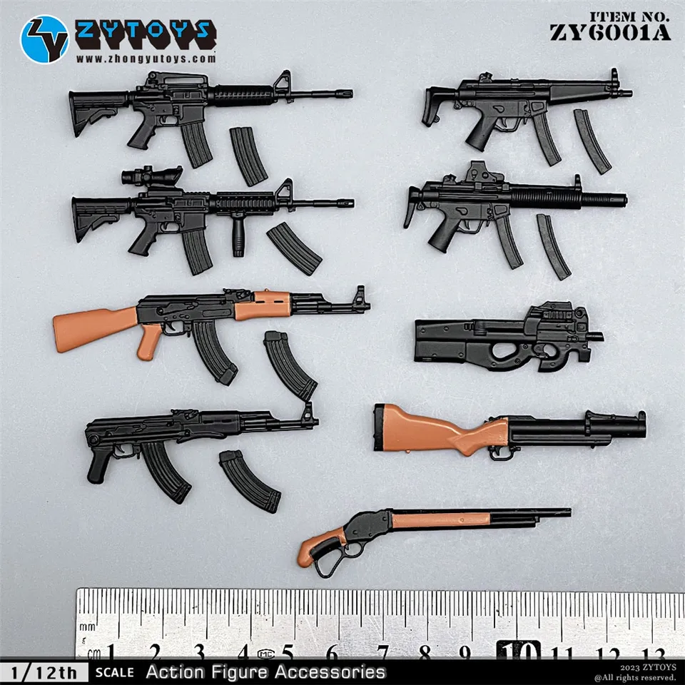 ZYTOYS 1/12 Mini Plastics WW2 Soldier Weapons Model MP5 M4 AK47