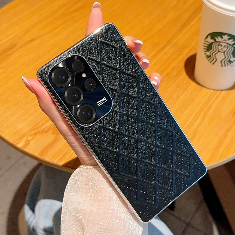 

Moblie Phone Case for Samsung Galaxy S25 Ultra S25 Plus Electroplated Diamond Grid Pattern PU Leather Shell Luxury Back Cover