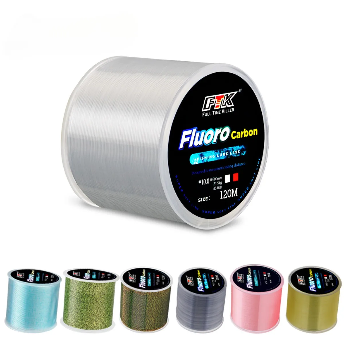 Linha de pesca invisível de 120m, linha de pesca com revestimento de fluorocarbono, 0.20mm-0.50mm 4.13lb-34.32lb, linha manchada super forte