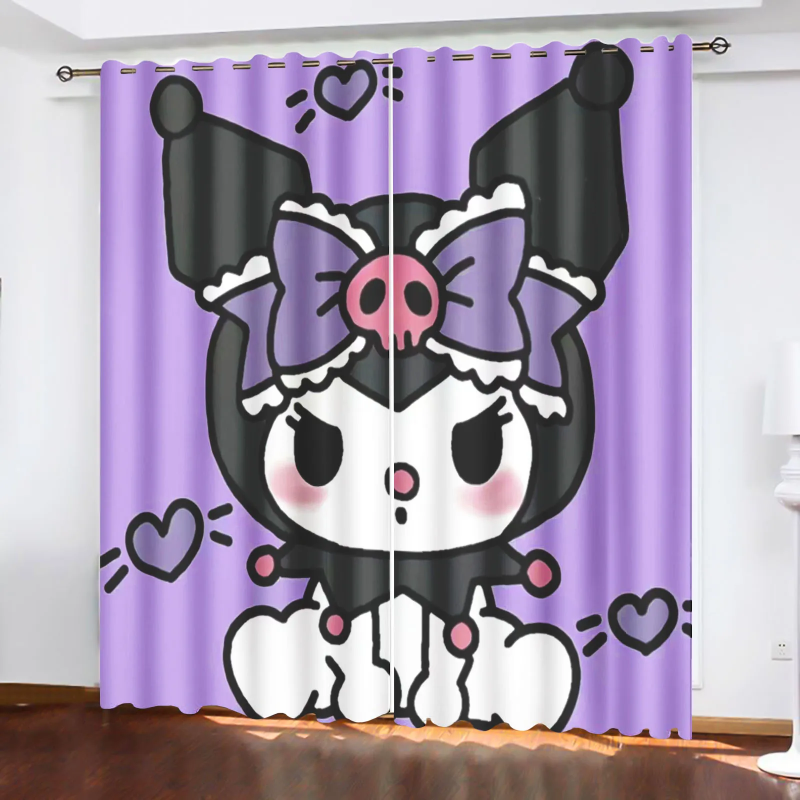 

Kuromi Home Decor Living Room Bedroom Blackout Curtains Perforated Dustproof Balcony Screen Christmas Gifts polyester