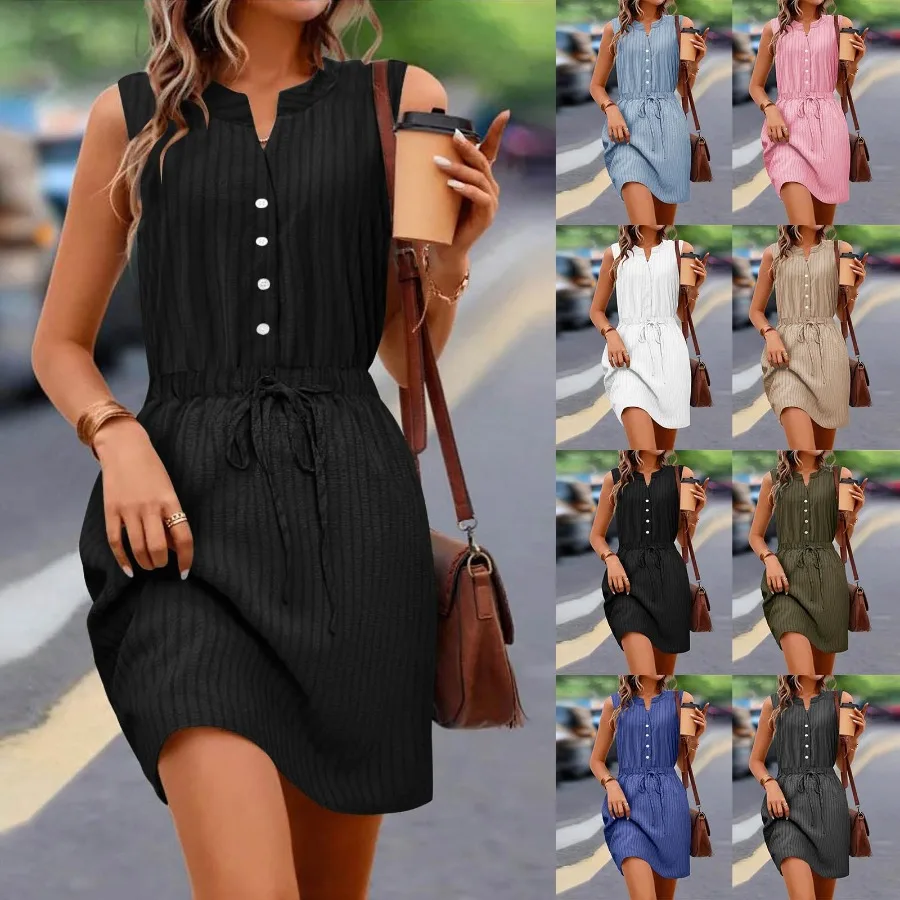 

【New style】2026 summer new fashionable temperament pure color pit strip sleeveless women's women's dress summer