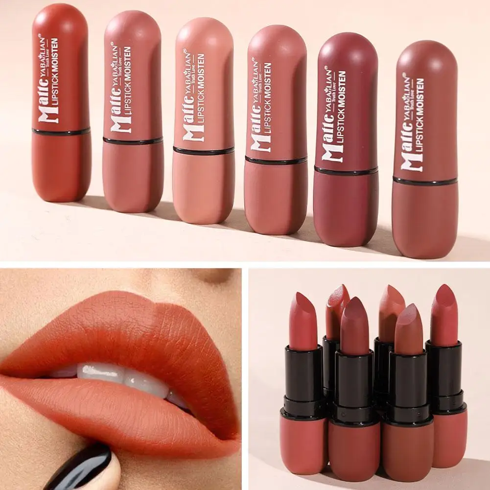 Batom fosco de 6 cores: Velvet Lip Color Suave à prova d'água Maquiagem labial colorida de longa duração