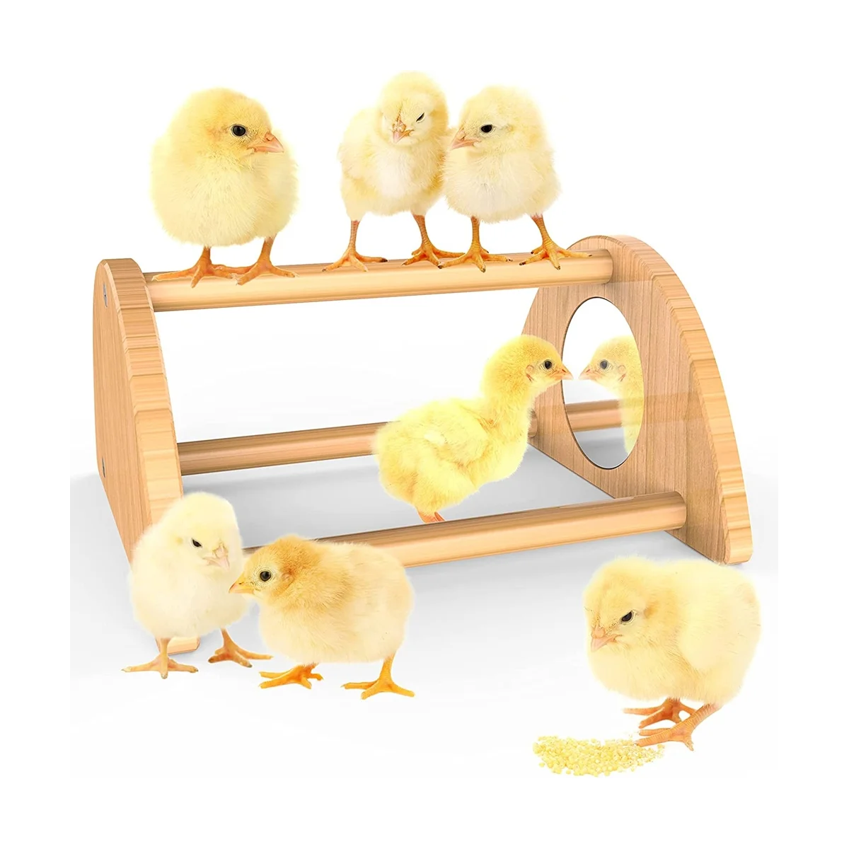 Mini Chick Perch with Mirror, Strong Bamboo Roosting Bar for Coop and Brooder, Training Perch for Baby Chicks L