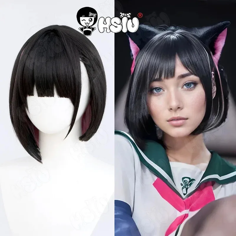 

Kyoyama Kazusa Cosplay Wig HSIU 35CM Black Mixed Pink Short Hair Synthetic Wig+Wig cap Game Blue Archive cosplay Wig