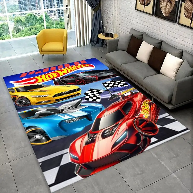 Racing Car H-Hot Wheels MOTO Non-Slip Area Rug for Living Room,Bedroom,Playroom,Soft Carpet Floor Mat Home Decor Rug Kids Room