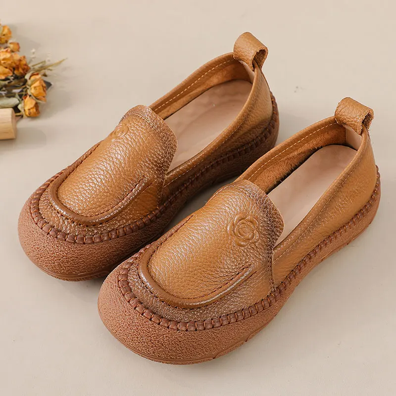 Ins New Cow Leather Rose Loafers Women's Designer Luxury Ballet Flats Woman Oxfords Shoes Raised Rose Elegant Moccasins For Mom