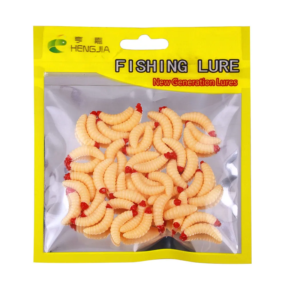 50PCS/bag Maggot Grub Soft Lure Baits 2CM  Worm Fishing Lure Smell Hooks Shrimp Larva Soft Bait Wobblers Fishing tackle