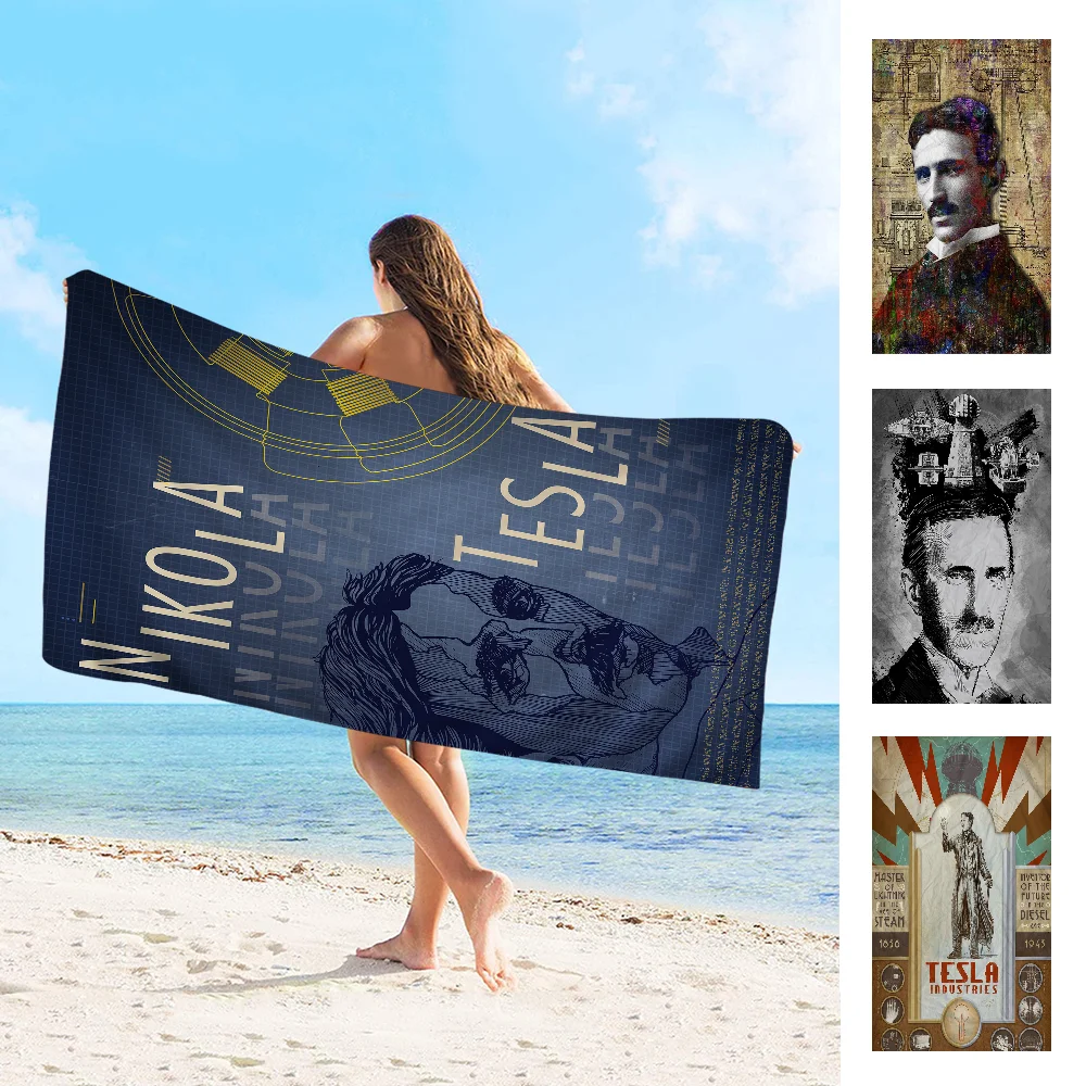 Famous Scientists Nikola Tesla Microfiber Printed Beach Towel Mountain Climbing Yoga Beach Swimming Running Absorbent Soft Towel