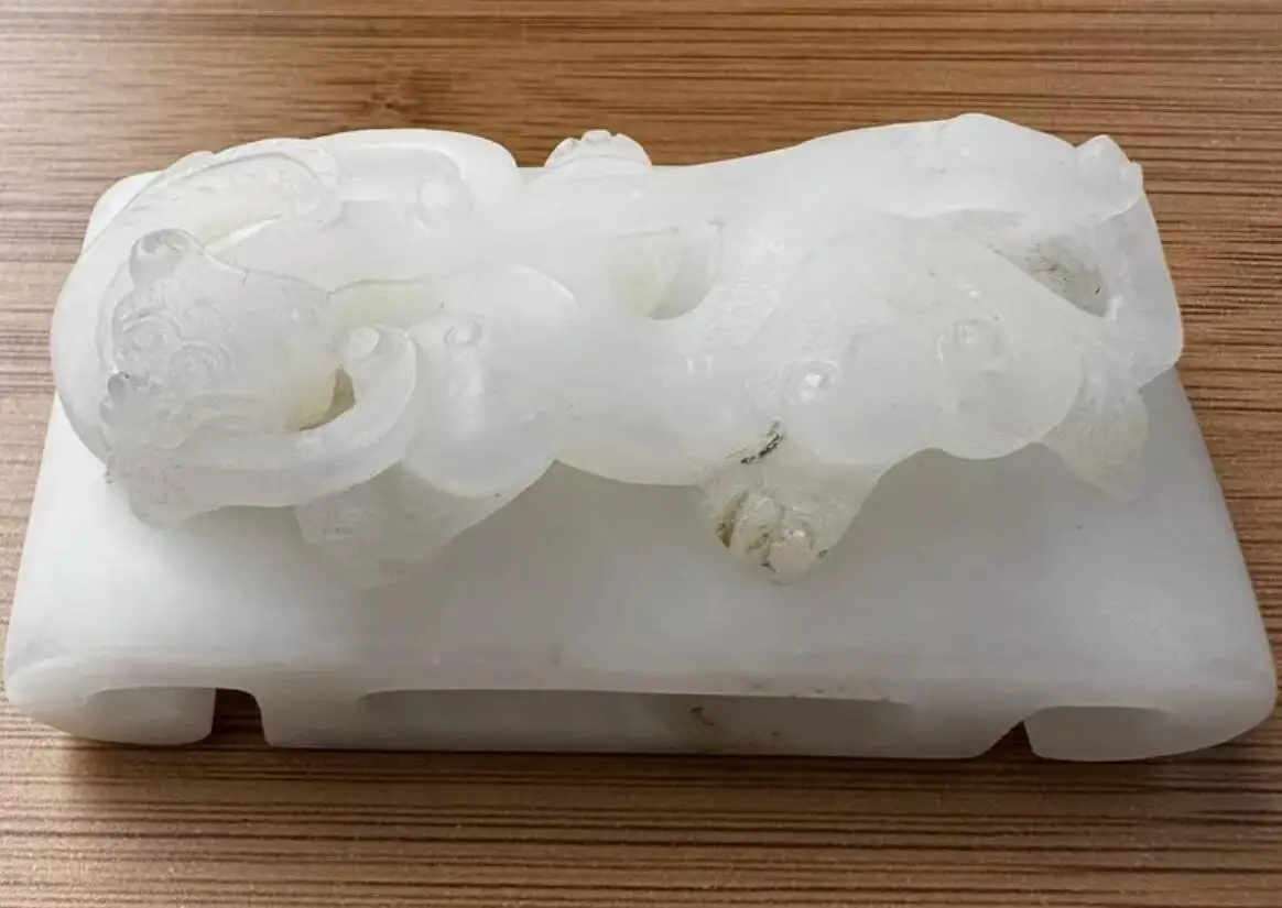 Nature Grade AAA White HeTian Jade Carving Beast face belt buckle PiXiu