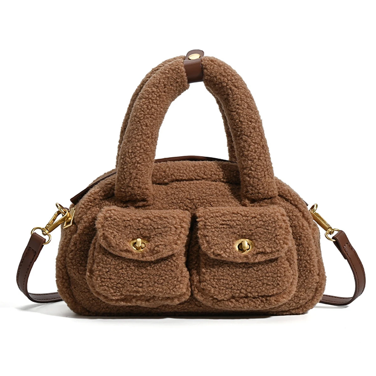 حقيبة كتف نسائية شتوية جديدة من القطيفة، حقيبة بوسطن ريترو وبسيطة، حقيبة كروس متعددة الجيوب، حقيبة يد كاجوال يومية.