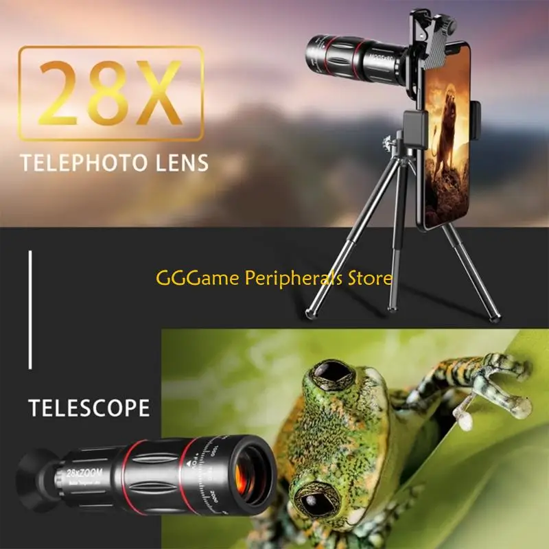 Teleobjetivo U55B 28X con lente pez gran angular tipo clip teleobjetivo