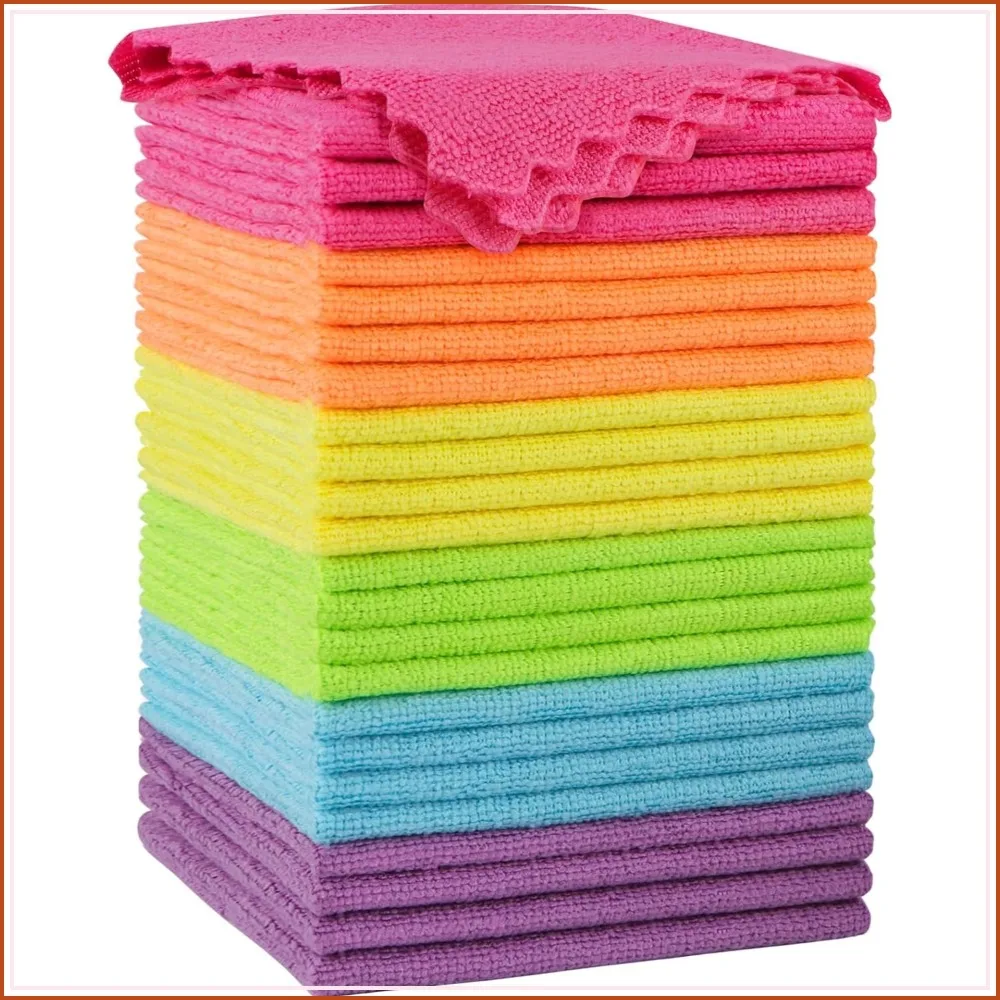 

24 Pack Microfiber Cleaning Cloths, Highly Absorbent Reusable Towels for House Kitchen Car Care, 12x11 Inch