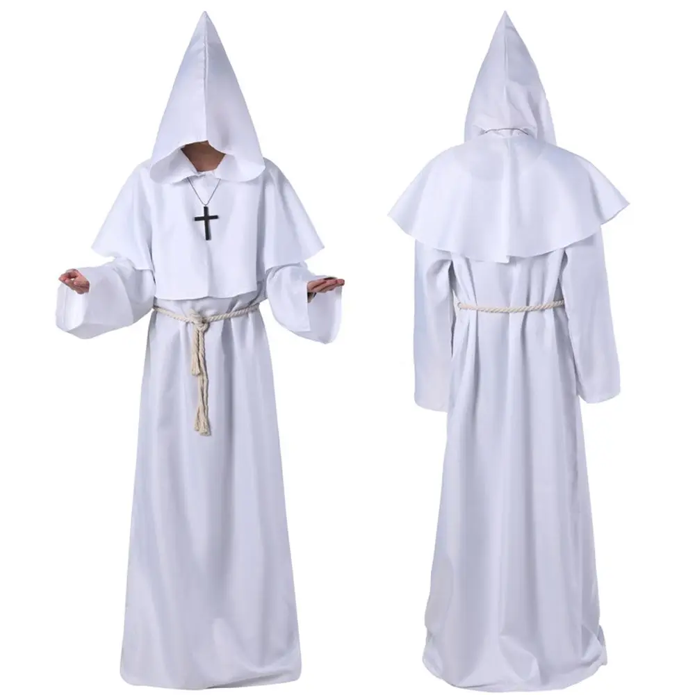 

Costume With Necklace Christian Friar Death Ghost Cosplay Costumes Medieval Halloween Costume Priest Robes Witch Wizard Cloak
