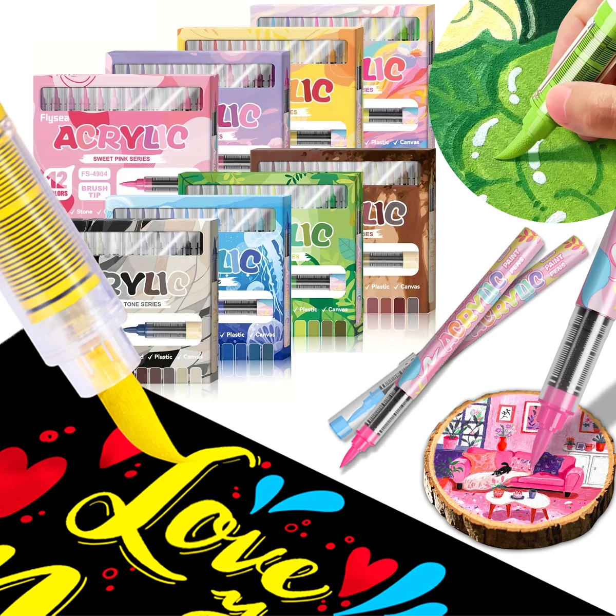 

12Colors Acrylic Paint Markers Brush Tip Direct-Liquid Ink Control System Professional-Grade Paint Pen for Any Surface DIY Craft