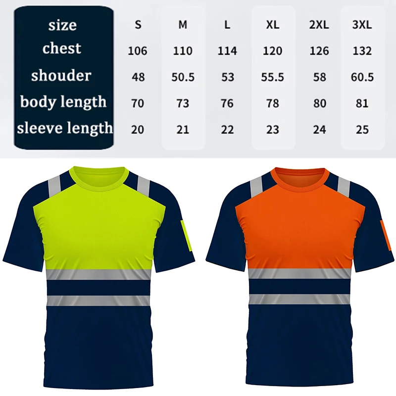 Safety Shirt with Reflectors for Men O-neck T-shirt Hi Vis Reflective Work T Shirt Quick Qry Work Wear Safety Clothes