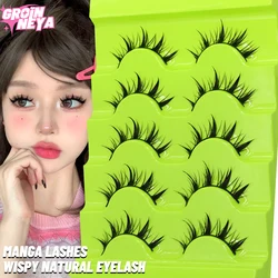 GROINNEYA 5 Pairs Manga Lashes 3D Natural False Lashes Soft Cross Wispy Eyelashes Natural 3d Faux Mink Lashes Extension