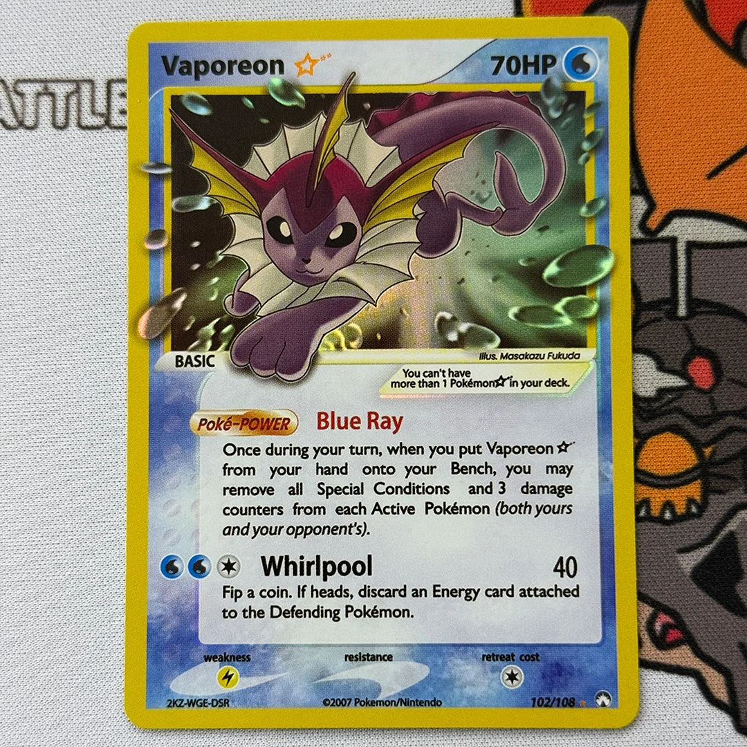

Английская прокси-карта 2007 Pokemon Ex Power Keepers # Коллекционная карта Vaporeon Ex Holo (102 шт.) для PTCG: Классическая аниме-карта в подарок