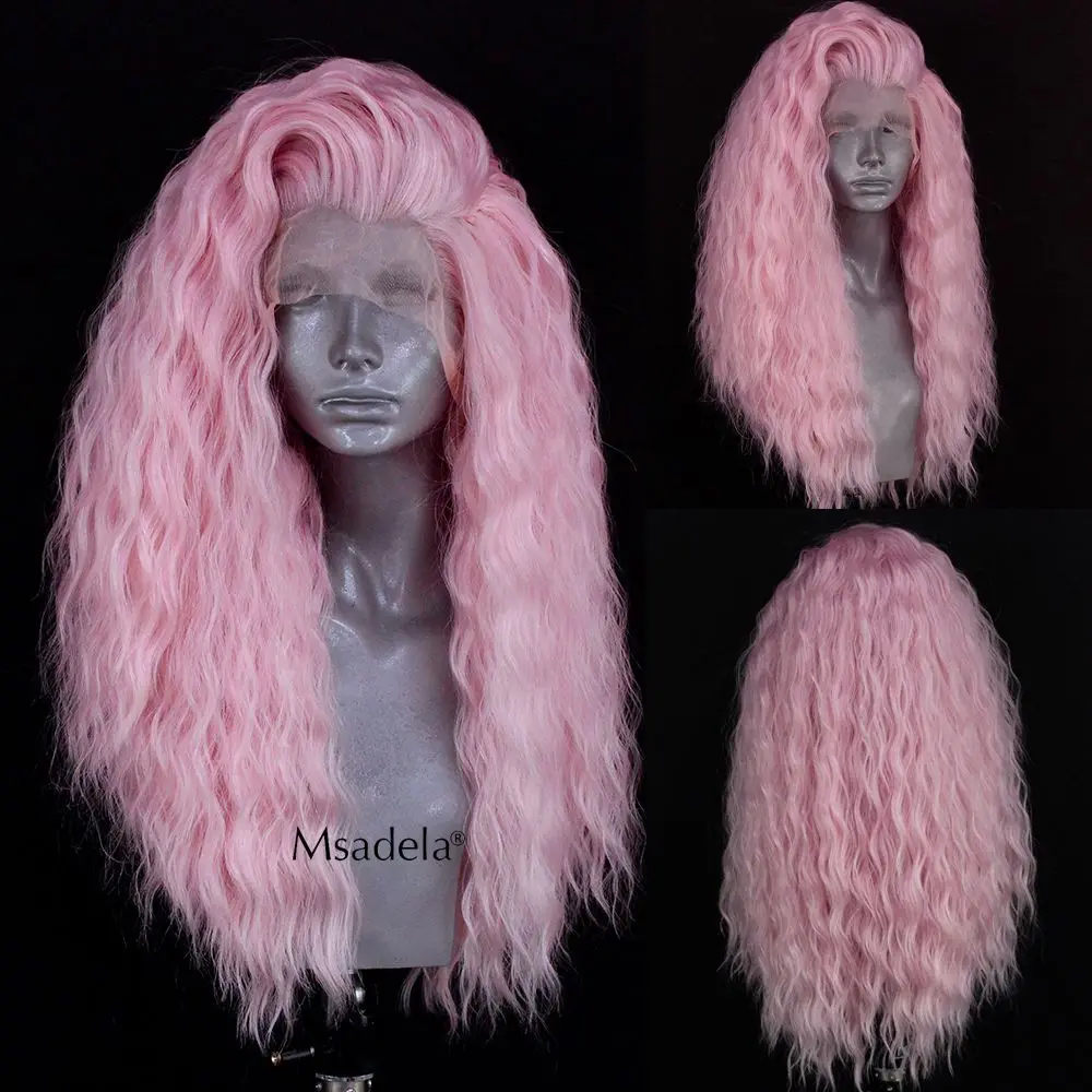 

Pink Water Wave Synthetic 28 Inch 13X4 Lace Front 613 Wig Transparent Honey Blonde Drag Queen Cosplay Wigs For Black Women