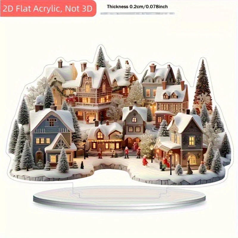 2D Charming Winter Wonderland Acrylic Christmas Village Decor Desktop Ornament Ideal for Home Office Holiday Decor Perfect Gift