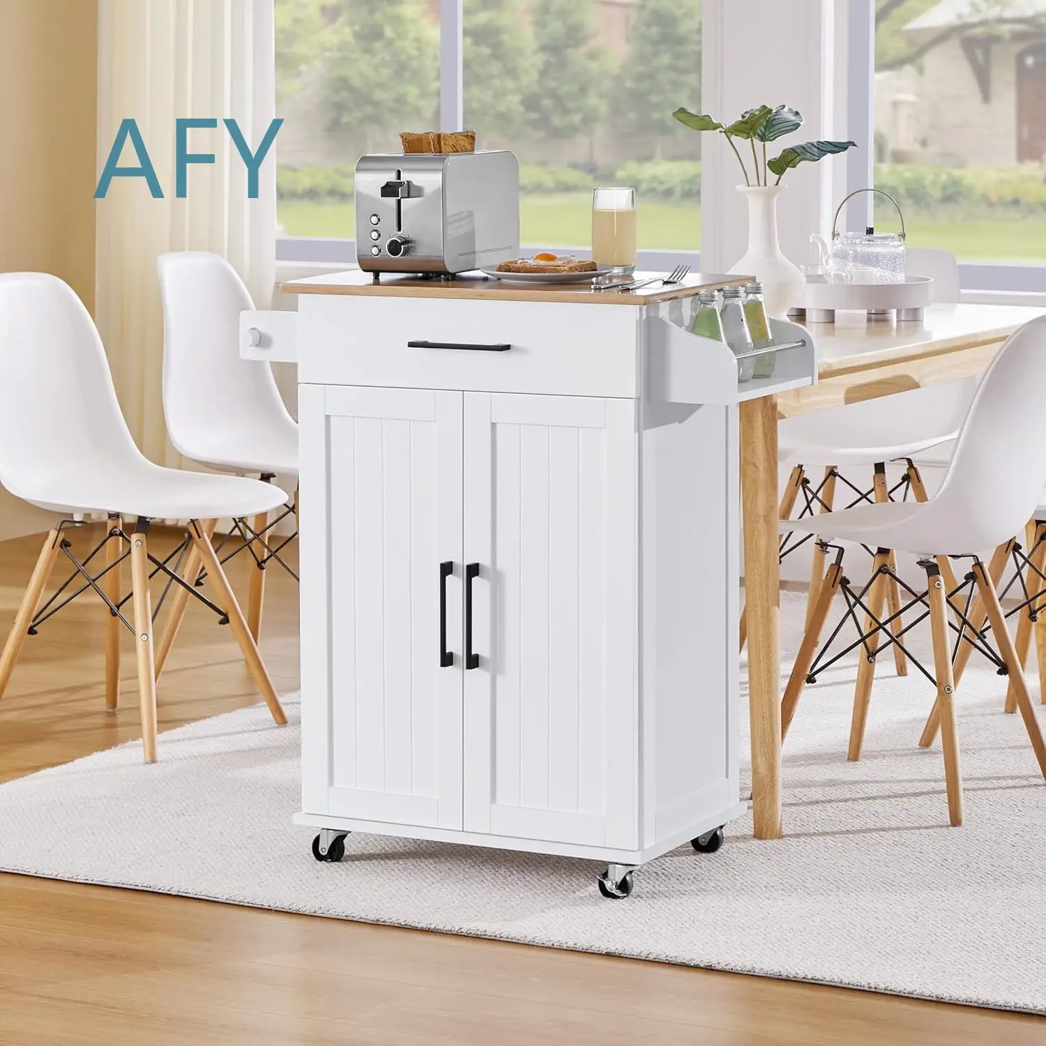 Nordic Style Kitchen Dining Cart with Wheels Mobile Island for Home Kitchen Organization Multi Functional Rolling Trolley for