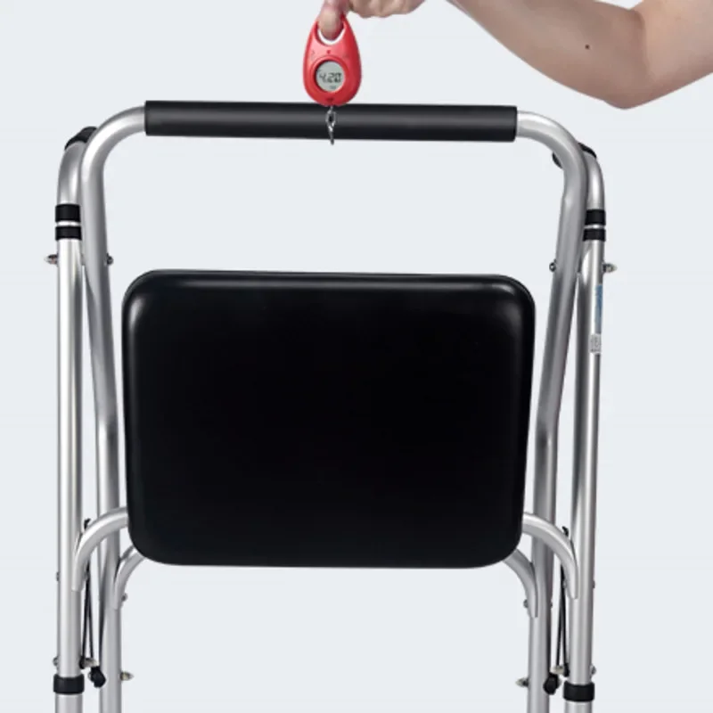 Elderly Patient Anti-Fall Walker Stable Dual-Wheel Handcart No-Installation Foldable Seat Waterproof Secure Mobility Aid