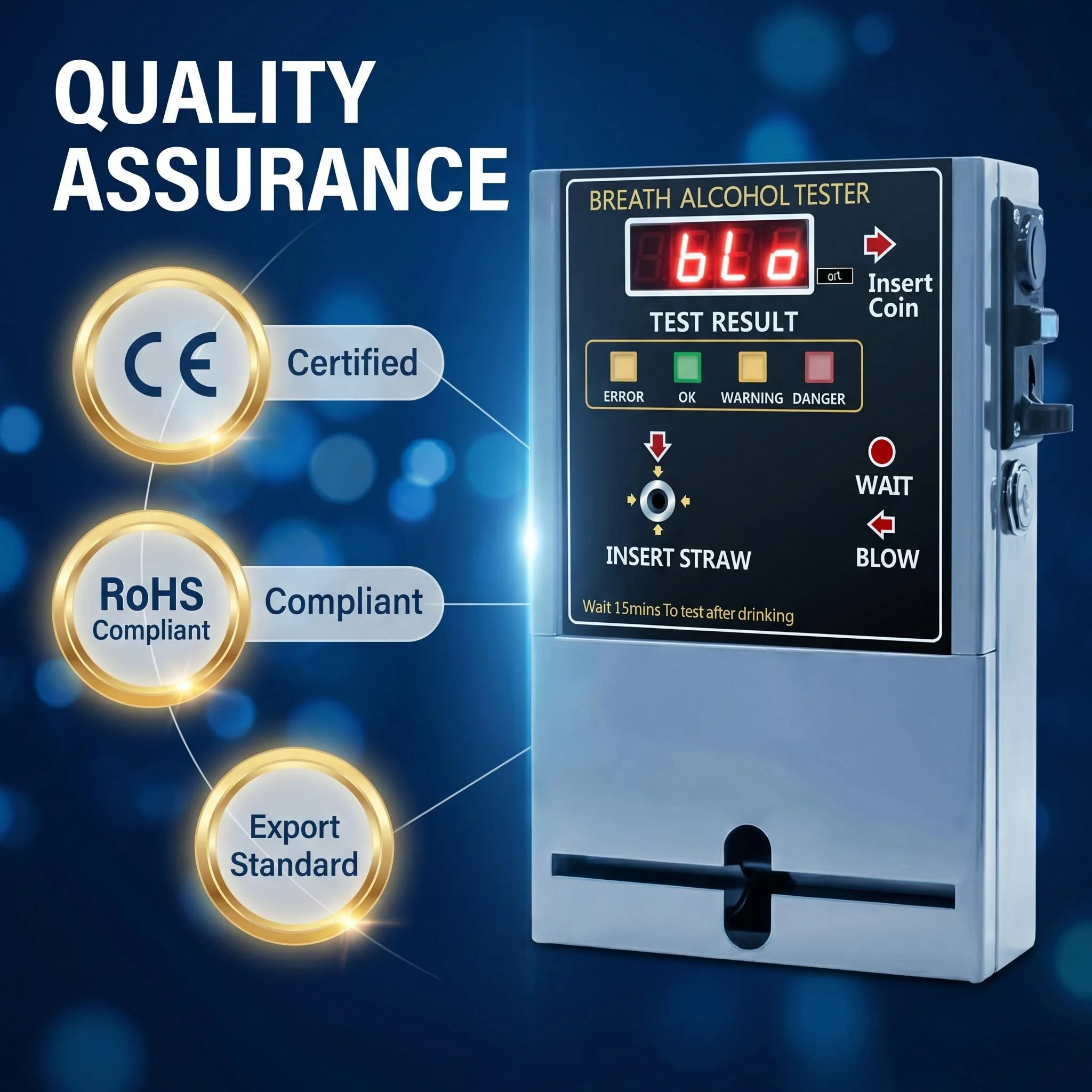 WGSENSOR Quick Screening Fixed Alcohol Detector AT319 Coin Operated Metal AC100V-AC240V for Factory Workshop Use