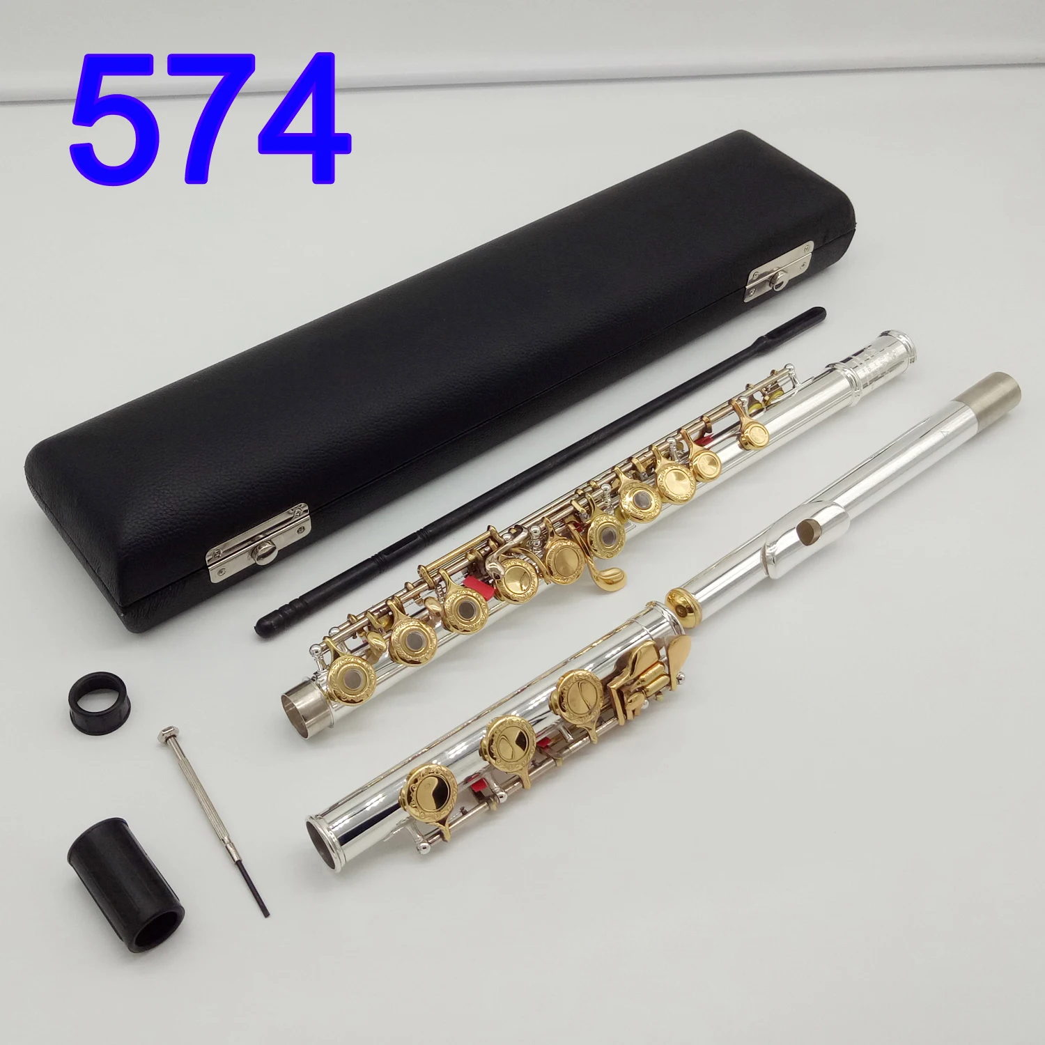

Music Fancier Club Professional Flute 574 Engraving Hand Carved Keys Gold Plating Flutes B Leg Open Holes 17 Gold Keys