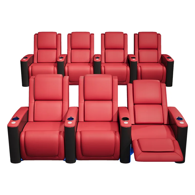 غرفة الصوت والفيديو للسينما، والأريكة الكهربائية، والسينما الجلدية لثلاثة أشخاص، وقاعة الأفلام والتلفزيون