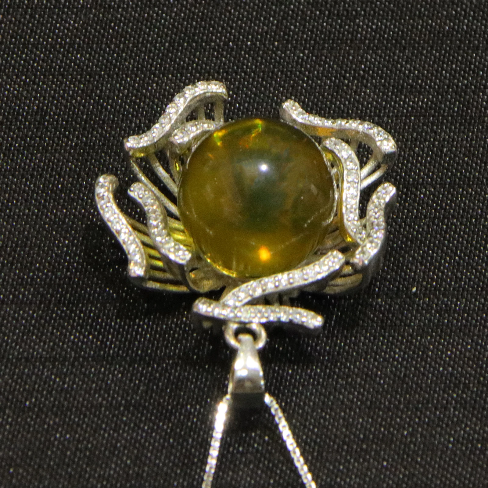 Natural Mexican Blue Amber Pendant Sterling Silver Flower Petal Design 13mm Round Bead Necklace Jewelry Gift for Women